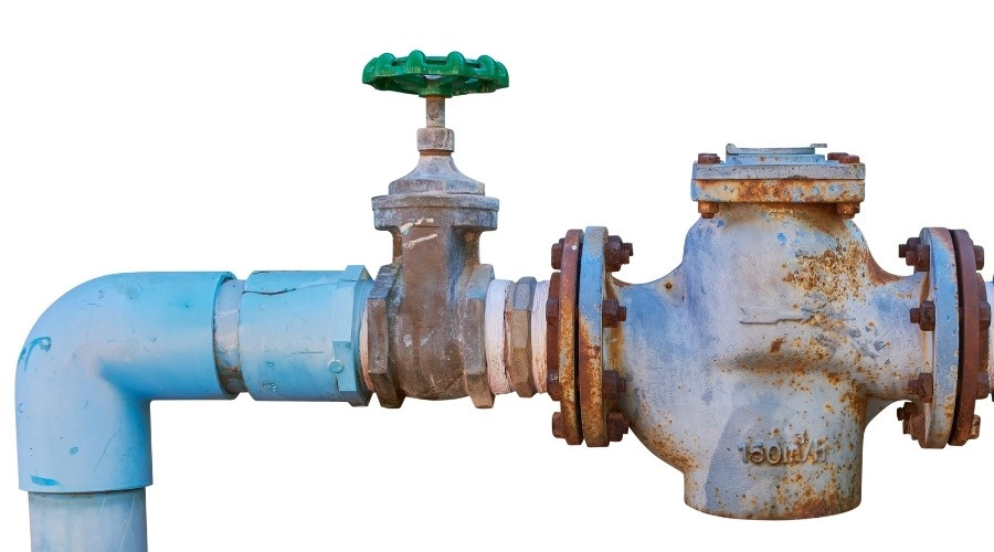 Rusted valve and pipe with green handle, depicting plumbing systems from Bud's Plumbing & Repair Service.