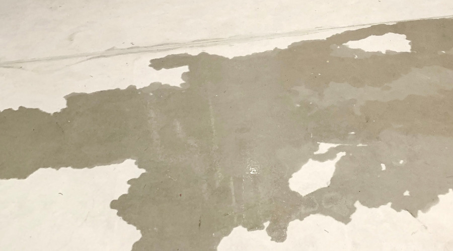 Water pooling on a concrete slab, indicating potential slab leak issues, relevant to plumbing services and slab leak detection.